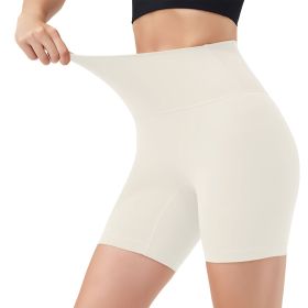 Women's High Waist Biker Shorts Tummy Control Pants Athletic Leggings Spandex Booty Shorts with 6.3In Inseam No Front Seam for Workout Yoga Runni (Color: Ivory, size: M)