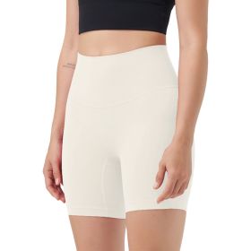 Women's High Waist Biker Shorts Tummy Control Pants Athletic Leggings Spandex Booty Shorts with 6.3In Inseam No Front Seam for Workout Yoga Runni (Color: Ivory, size: XL)