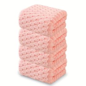 "Premium 4-Piece Waffle Weave Microfiber Bath Towel Set - Ultra-Soft & Quick-Drying Spa/Gym Towels for Adults with Honeycomb Texture" (Quantity: 4 pcs pink)